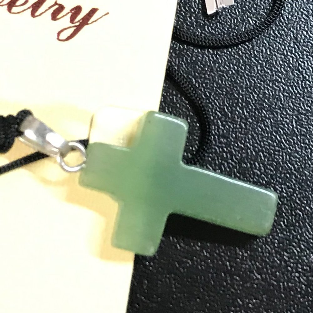 Green Aventurine 1' by 1/2" 32" Nylon Cord Necklaces with Stone Cross